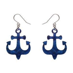 New Release 3/2025” Ship Anchor Drop Earrings - Navy by Erstwilder